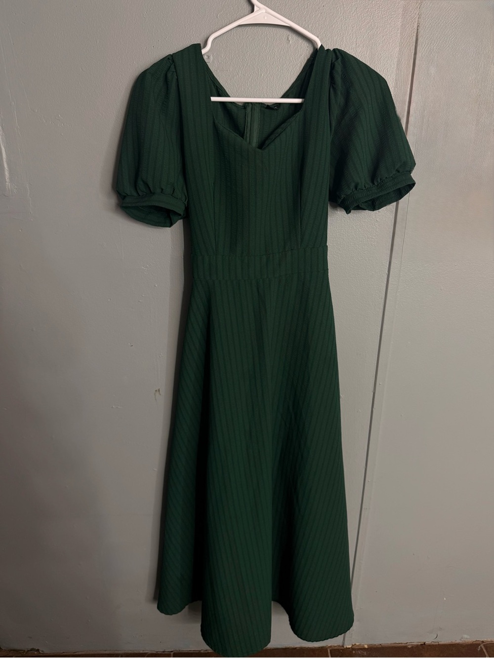 SHEIN Dark Green Puff Sleeve Midi Dress